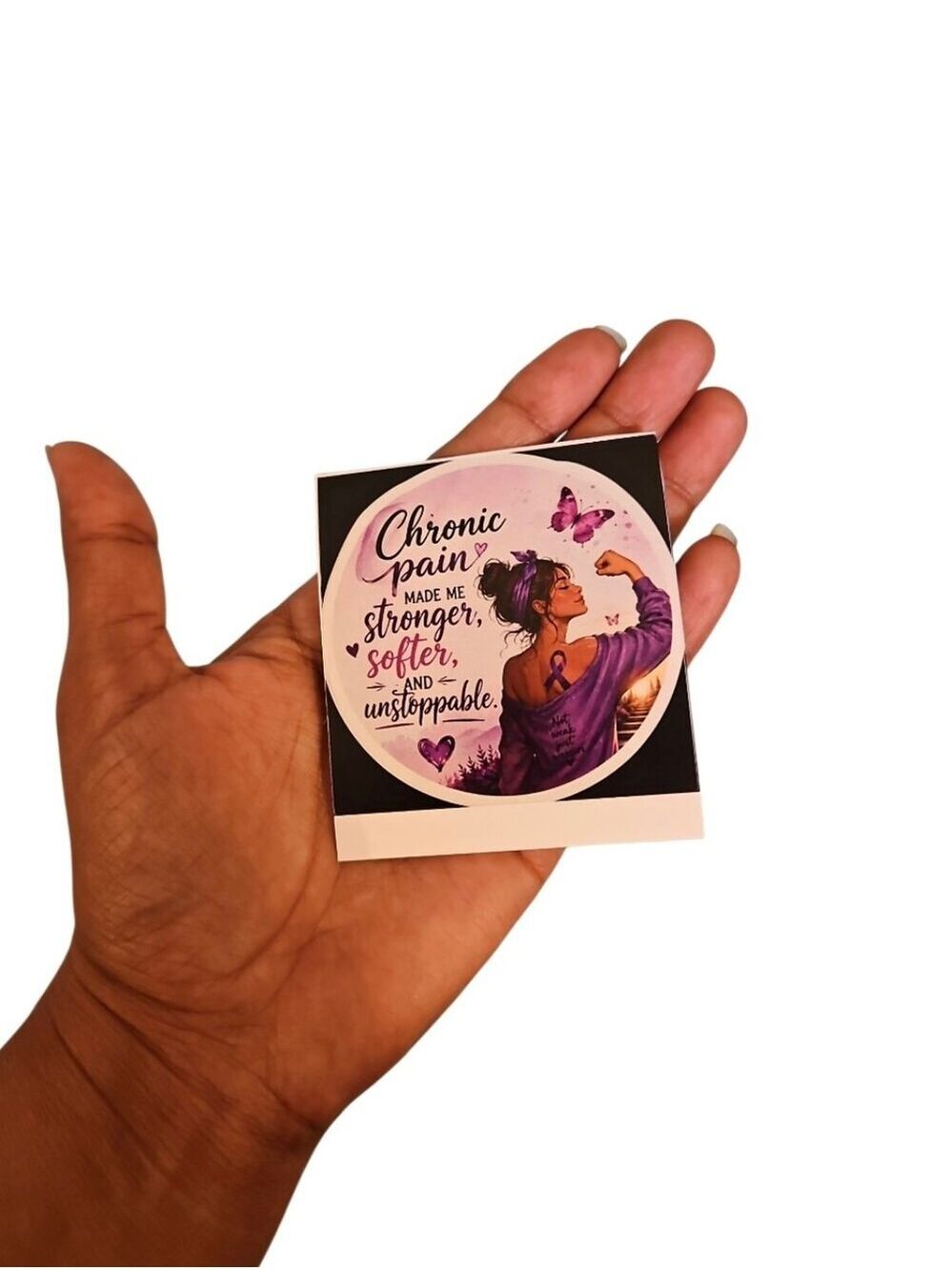 Handmade Chronic Pain Warrior Vinyl Sticker Purple Ribbon Butterfly Awareness 3" - Picture 4 of 17